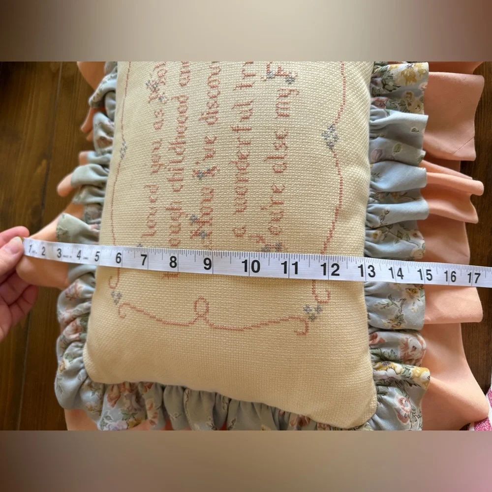 Vintage Cross Stitch Mother Sentiment Ruffle Pillow Grandmacore Cottagecore
